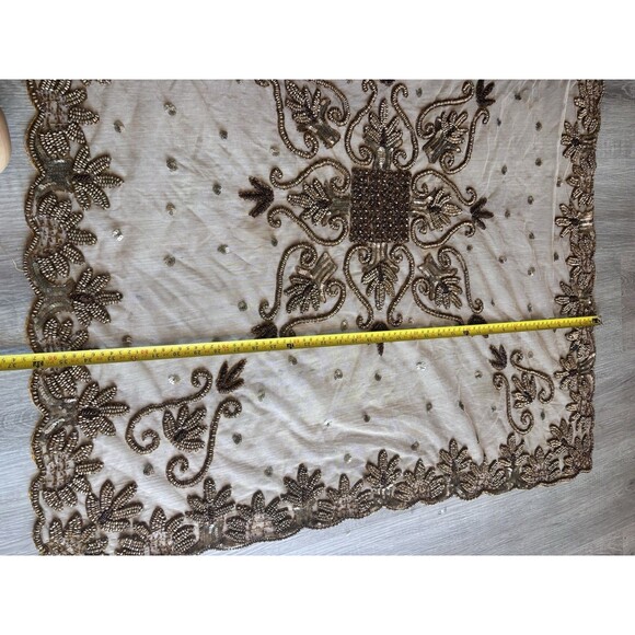 Indian Heavily beaded sequined mesh Boho tablecloth handmade Ornate Formal - Picture 5 of 8